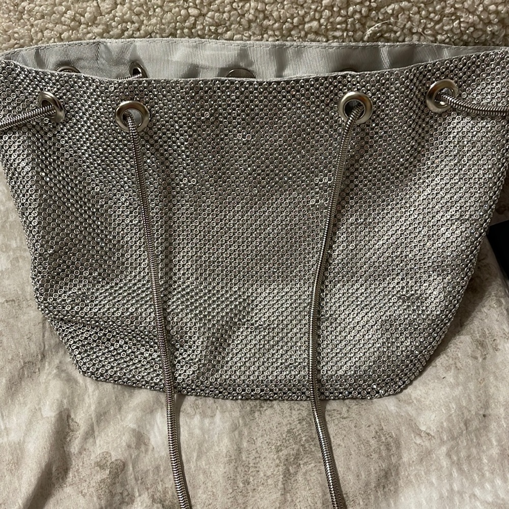 Sequin silver bucket bag